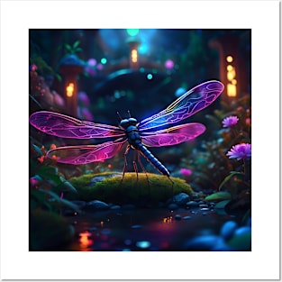 Neon Dragonfly Posters and Art